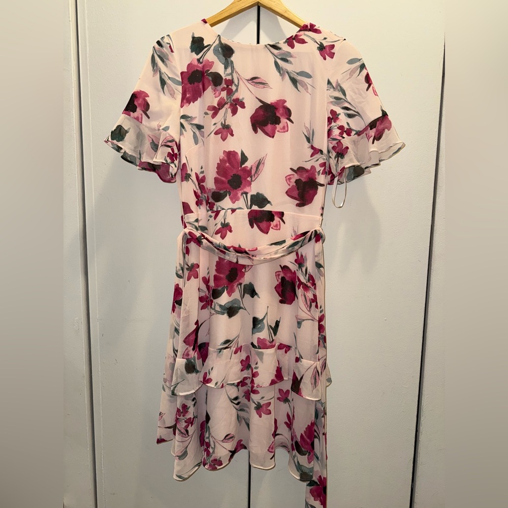 Ralph Lauren Floral Pink and Red Dress Size 4 Frills and Belt